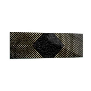 Obraz na szkle - Czarne tło z geometrycznym wzorem złotych linii - 160x50cm - Geometria w stylu glamour - Nowoczesna dekoracja ścienna do salonu i sypialni ARTTOR