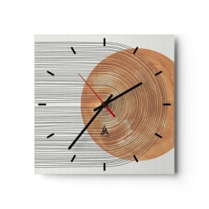 Zegar ścienny - Geometryczna kompozycja z okręgiem i liniami w ciepłych barwach - 30x30cm - Kompozycja słoneczna - Nowoczesna dekoracja ścienna do salonu i sypialni ARTTOR