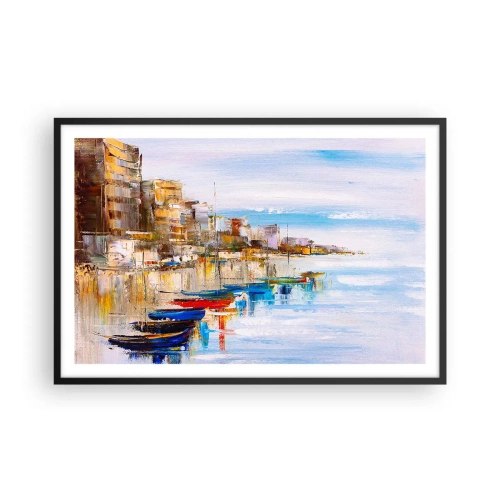 Plakat w czarnej ramie - Wielobarwna miejska przystań - 91x61 cm
