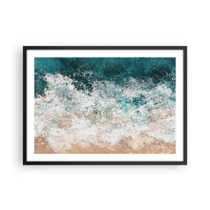 Plakat w czarnej ramie - Abstrakcyjna fala morska w turkusowych i beżowych odcieniach - 70x50cm - Morskie opowieści - Nowoczesna dekoracja ścienna do salonu i sypialni ARTTOR