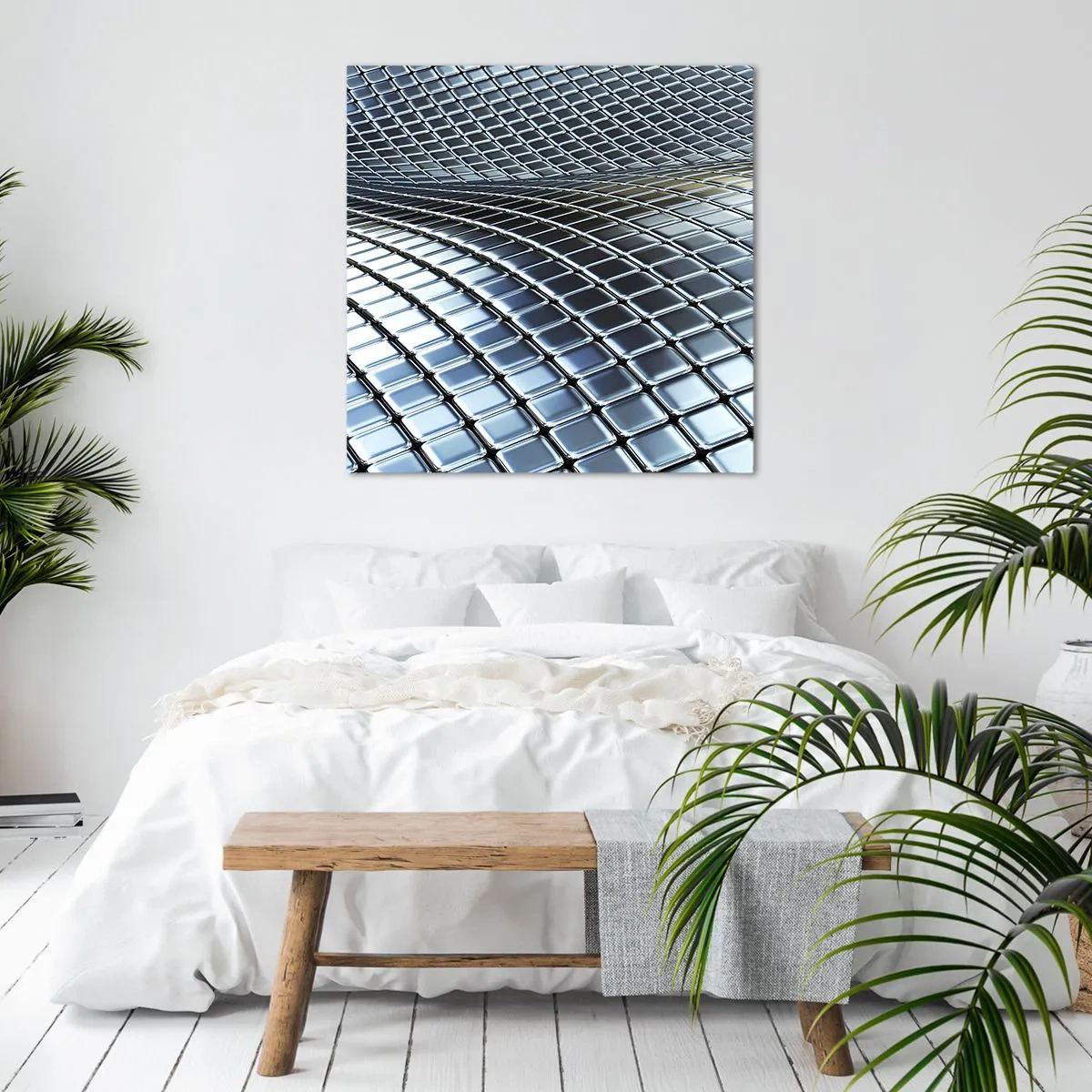 Obraz na płótnie - Metaliczna srebrna fala - 50x50 cm