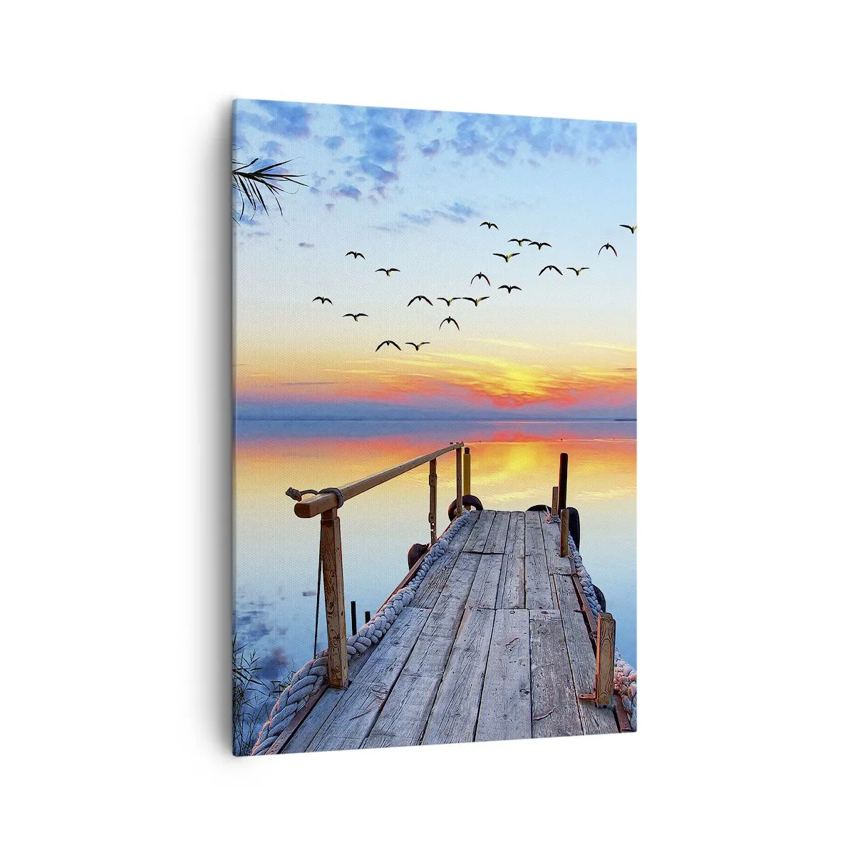 Obraz na płótnie - Drewniany pomost nad jeziorem o zachodzie słońca - 70x100cm - Pora wracać… - Nowoczesna dekoracja ścienna do salonu i sypialni ARTTOR