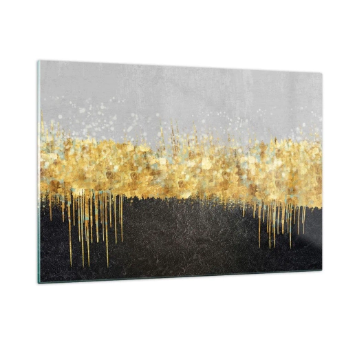 Obraz na szkle - Złota abstrakcja z kontrastem czerni i szarości - 120x80cm - W głąb i ku górze - Nowoczesna dekoracja ścienna do salonu, kuchni i sypialni ARTTOR
