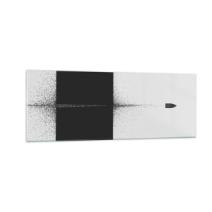 Obraz na szkle - Symboliczny pocisk w minimalistycznym, abstrakcyjnym stylu - 140x50cm - Prosto do celu - Nowoczesna dekoracja ścienna do salonu i sypialni ARTTOR