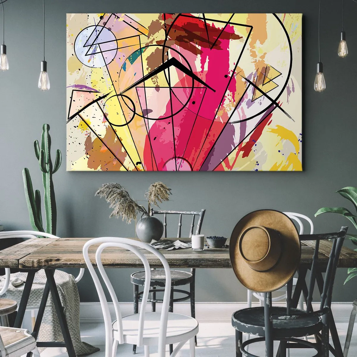 Obraz na płótnie - Abstrakcja z liniami i geometrycznymi kształtami - 120x80cm - Eksplozja - Nowoczesna dekoracja ścienna do salonu, kuchni i sypialni ARTTOR