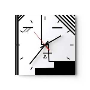 Zegar ścienny - Geometryczna abstrakcja przedstawiająca pocałunek w czerni i bieli - 30x30cm - Po prostu pocałunek - Nowoczesna dekoracja ścienna do salonu i sypialni ARTTOR