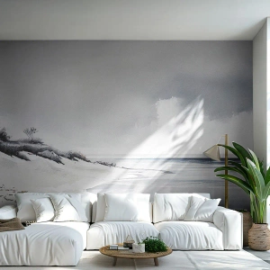 Fototapeta Premium Canvas - Plaża w stonowanych odcieniach szarości i błękitu - 100x70cm - Od zawsze razem - Nowoczesna dekoracja ścienna do salonu i sypialni ARTTOR