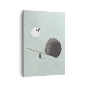 Obraz na płótnie - Sylwetka człowieka wyrzuconego w powietrze przez kamień na huśtawce - 50x70cm - Spełnione marzenie - Nowoczesna dekoracja ścienna do salonu, kuchni i sypialni ARTTOR