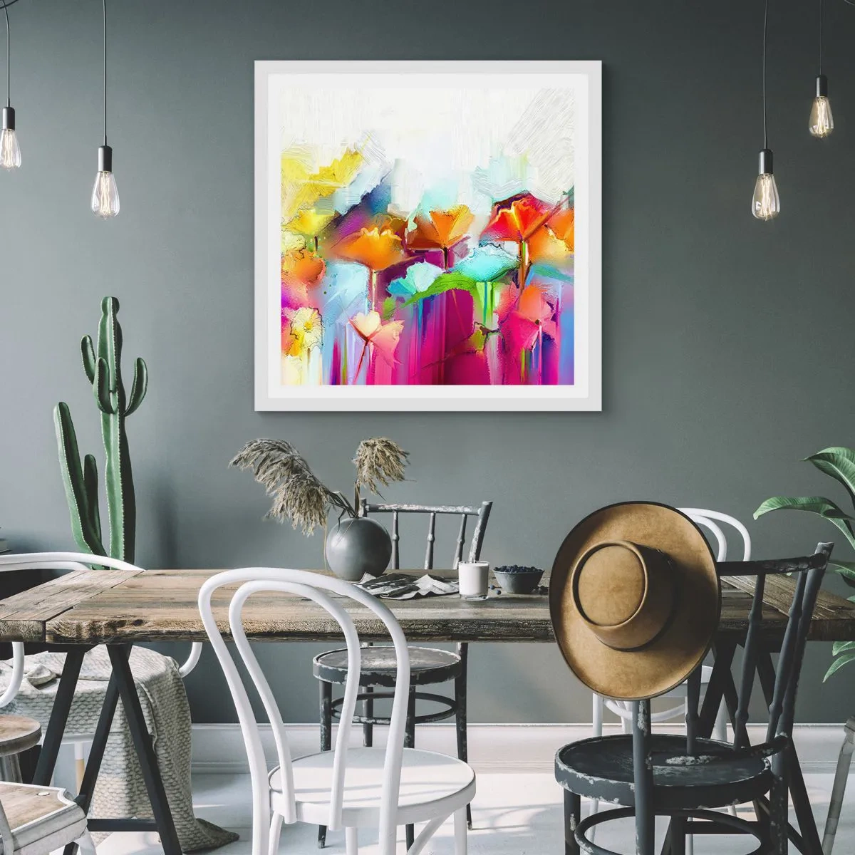 Plakat w białej ramie - Tęcza zakwitła - 50x50 cm