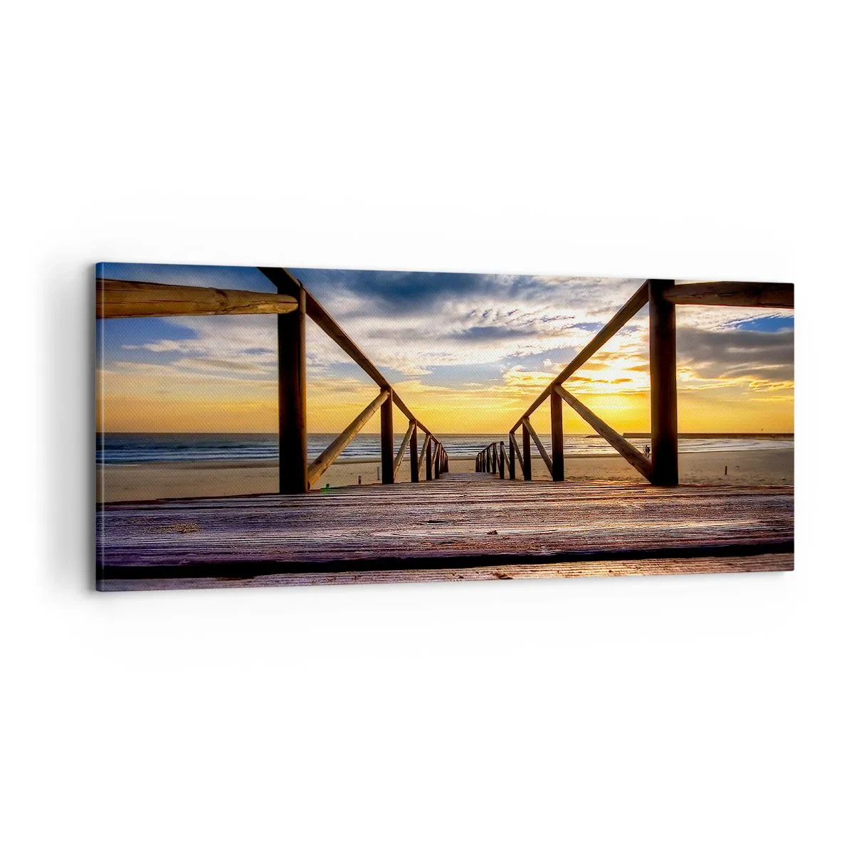 Obraz na płótnie - Prosto na cichą plażę o zachodzie słońca - 100x40 cm