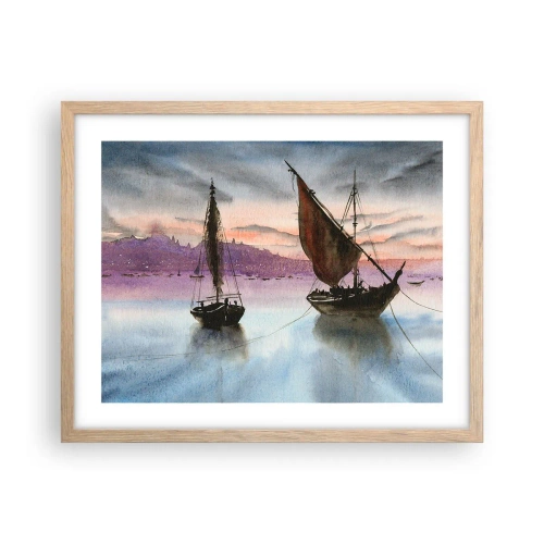 Plakat w ramie jasny dąb - Wieczór w porcie - 50x40 cm