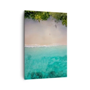 Obraz na płótnie - Tropikalna plaża z turkusową wodą z lotu ptaka - 70x100cm - Rajska plaża - Nowoczesna dekoracja ścienna do salonu i sypialni ARTTOR