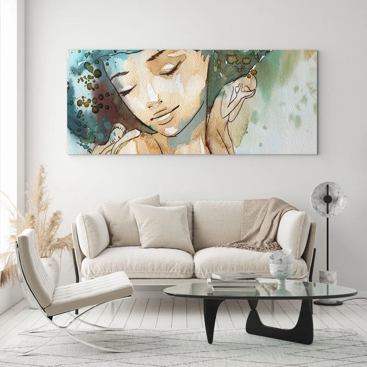 Obraz na szkle - Lady in blue - 90x30 cm