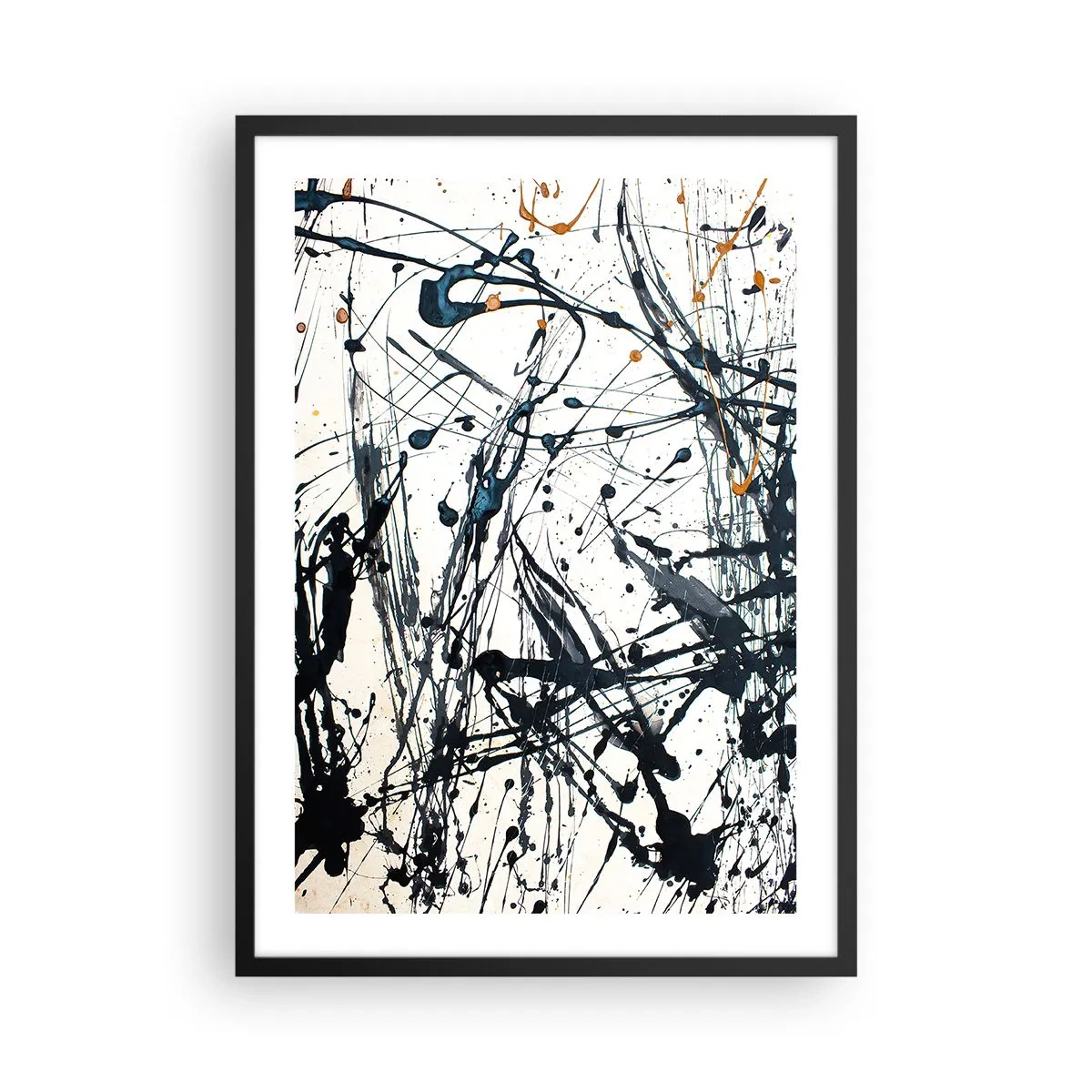Plakat w czarnej ramie - Ekspresyjna abstrakcja w stylu malarstwa gestu - 50x70cm - Abstrakcja ekspresjonistyczna - Nowoczesna dekoracja ścienna do salonu i sypialni ARTTOR