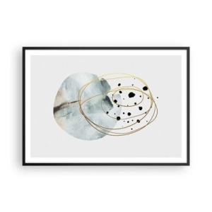 Plakat w czarnej ramie - Minimalistyczna abstrakcja z geometrycznym wzorem i złotymi liniami - 100x70cm - W objęciach przestrzeni - Nowoczesna dekoracja ścienna do salonu i sypialni ARTTOR