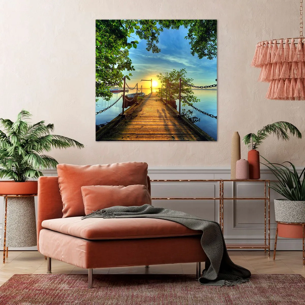 Obraz na płótnie - Zachód nad wodą - 40x40 cm