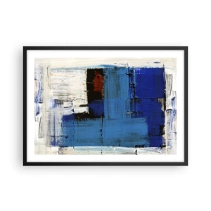 Plakat w czarnej ramie - Abstrakcyjna kompozycja w odcieniach niebieskiego i bieli - 70x50cm - Sekret błękitu - Nowoczesna dekoracja ścienna do salonu i sypialni ARTTOR