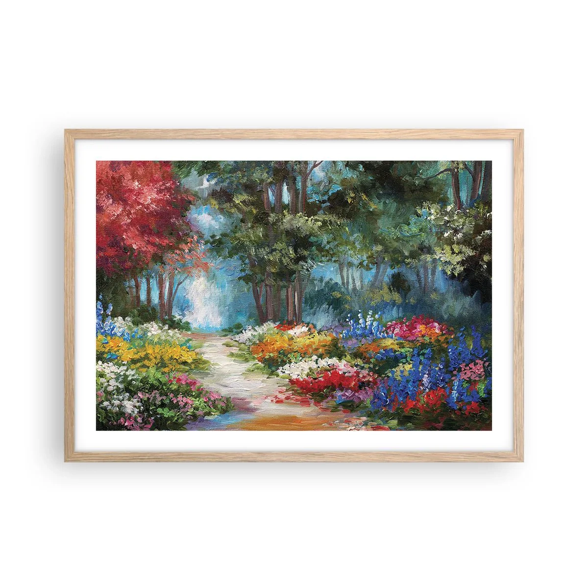 Plakat w ramie jasny dąb - Leśny ogród, kwietny las - 70x50 cm