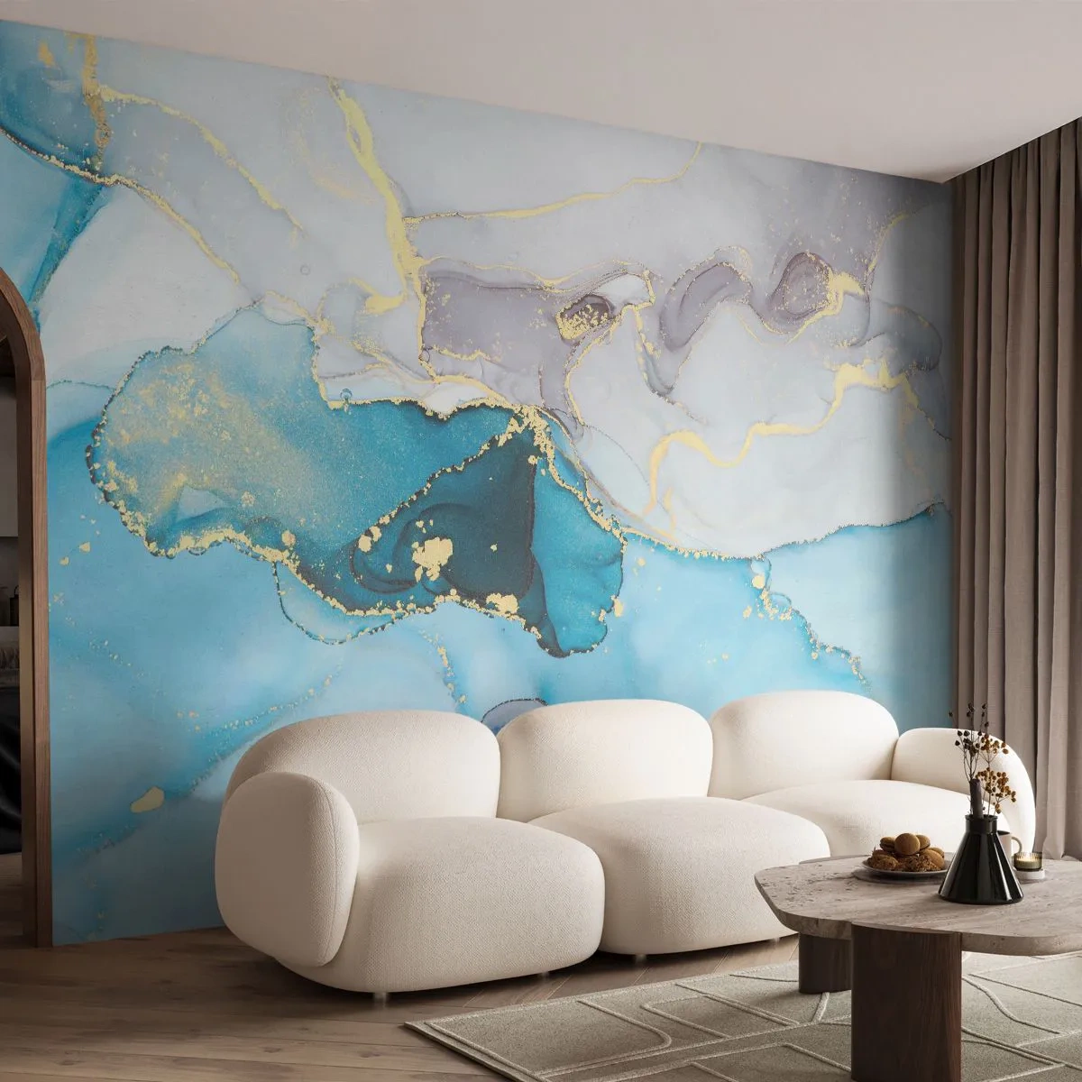 Fototapeta Premium Canvas - Studium spotkania szarości z turkusem - Abstrakcja, Sztuka, Nowoczesny Wzór - 300x210 cm