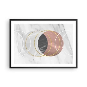 Plakat w czarnej ramie - Abstrakcyjna kompozycja geometryczna z kołami i metalicznymi detalami - 70x50cm - Muzyka sfer - Nowoczesna dekoracja ścienna do salonu i sypialni ARTTOR
