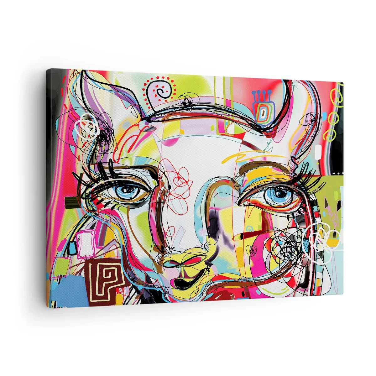 Obraz na płótnie - Kolorowy portret w abstrakcyjnym artystycznym stylu - 70x50cm - Bogactwo kociej matury - Nowoczesna dekoracja ścienna do salonu i sypialni ARTTOR