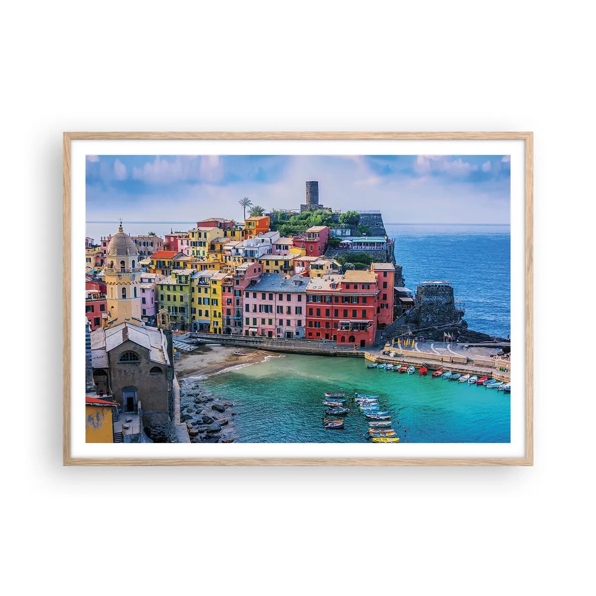 Plakat w ramie jasny dąb - Śródziemnomorskie magiczne miasteczko - 100x70 cm