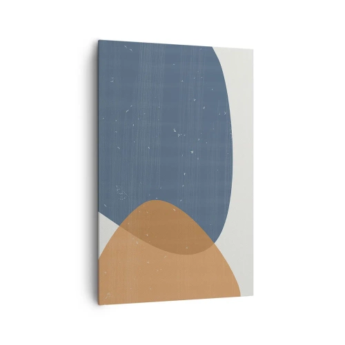 Obraz na płótnie - Minimalistyczna kompozycja geometryczna w odcieniach niebieskiego i pomarańczowego - 80x120cm - Owale i wpływy - Nowoczesna dekoracja ścienna do salonu i sypialni ARTTOR