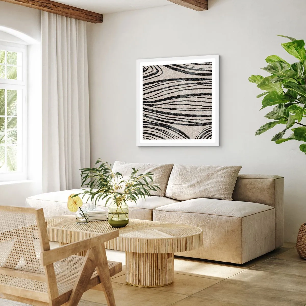 Plakat w białej ramie - Rozlewisko linii - 50x50 cm