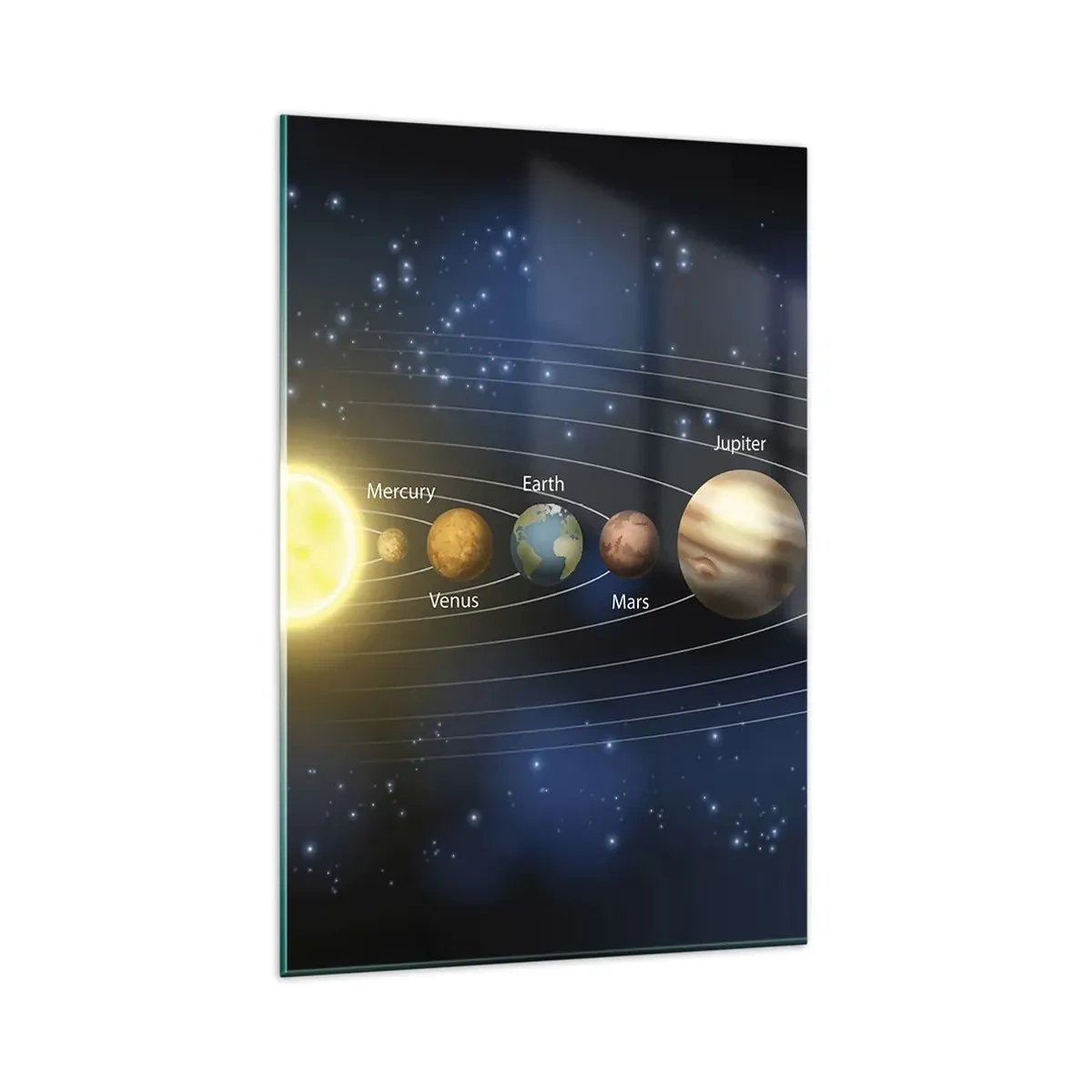 Obraz na szkle - Schemat układu słonecznego z planetami i słońcem - 80x120cm - Jedna z dziesięciu - Nowoczesna dekoracja ścienna do salonu i sypialni ARTTOR