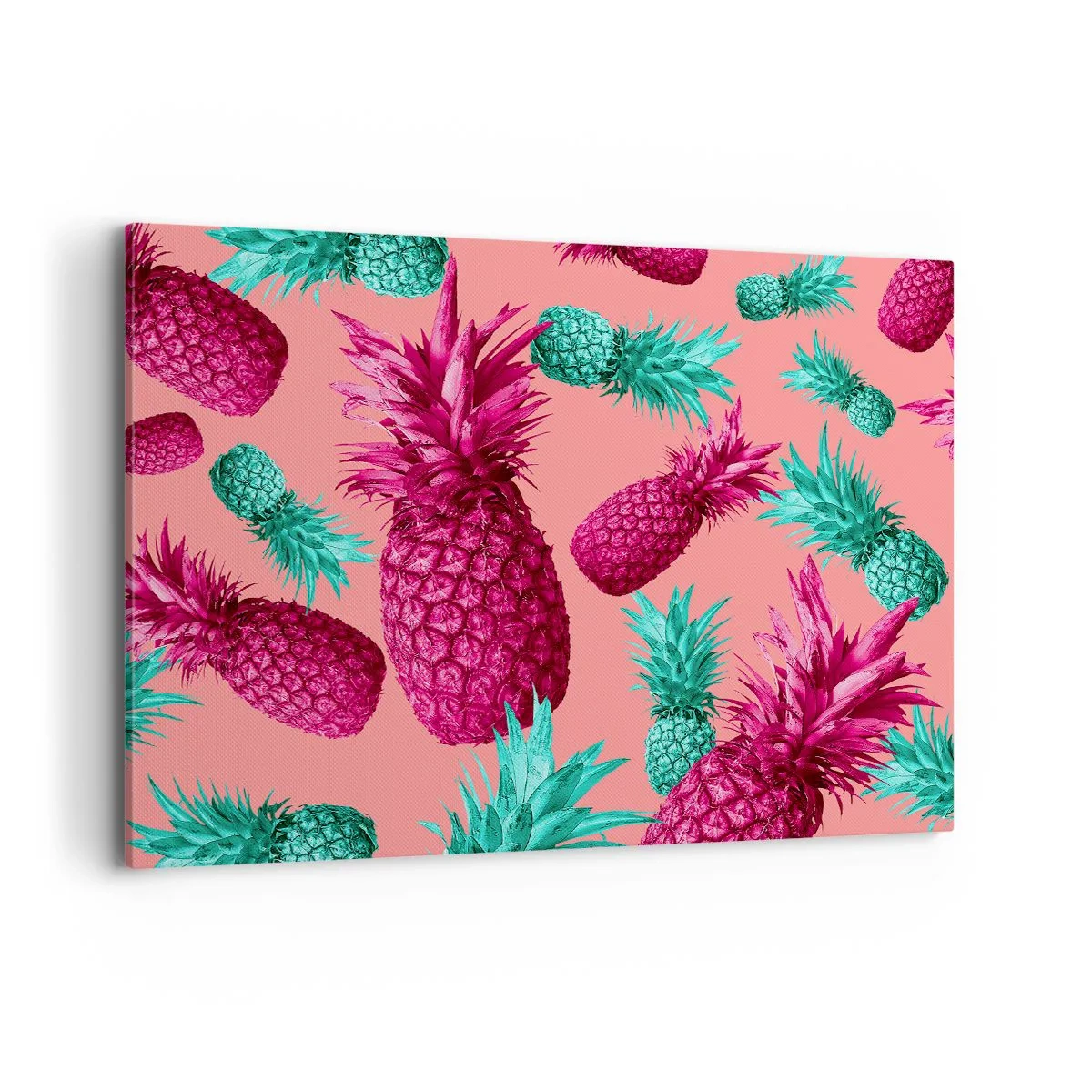 Obraz na płótnie - Egzotyczne ananasy w różowo-turkusowej kolorystyce - 100x70cm - Wolność jest słodka - Nowoczesna dekoracja ścienna do salonu, kuchni i sypialni ARTTOR