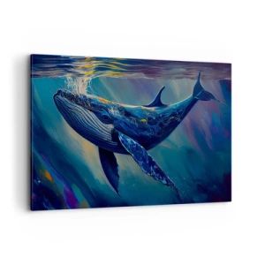 Obraz na płótnie - Wieloryb w głębinach oceanu w świetlistych barwach - 120x80cm - Witaj w moim świecie - Nowoczesna dekoracja ścienna do salonu, kuchni i sypialni ARTTOR