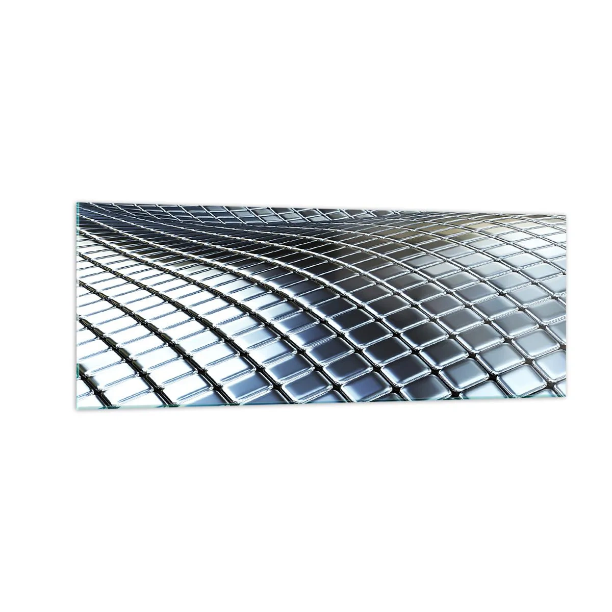 Obraz na szkle - Nowoczesna struktura z metalicznych kwadratów - 140x50cm - Metaliczna srebrna fala - Nowoczesna dekoracja ścienna do salonu i sypialni ARTTOR