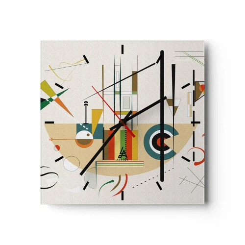 Zegar ścienny - Kolorowa abstrakcja z geometrycznymi kształtami - 30x30cm - I świat się śmieje - Nowoczesna dekoracja ścienna do salonu i sypialni ARTTOR