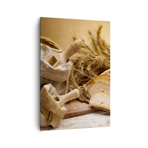 Obraz na płótnie - Krajobraz z chlebem, mąką i kłosami zbóż w rustykalnym stylu - 70x100cm - Jak nożem uciął - Nowoczesna dekoracja ścienna do salonu i sypialni ARTTOR