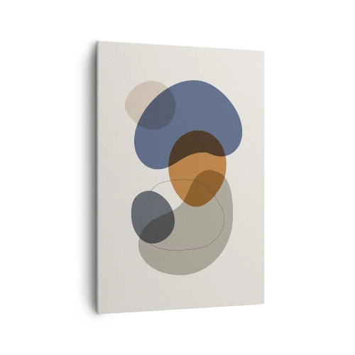 Obraz na płótnie - Abstrakcyjne kolorowe formy w odcieniach niebieskiego i brązu - 70x100cm - Krople barw - Nowoczesna dekoracja ścienna do salonu i sypialni ARTTOR