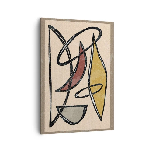 Obraz na płótnie - Abstrakcyjna kompozycja geometryczna z czarnymi liniami na beżowym tle - 50x70cm - Kompozycja – łuki i owale - Nowoczesna dekoracja ścienna do salonu, kuchni i sypialni ARTTOR