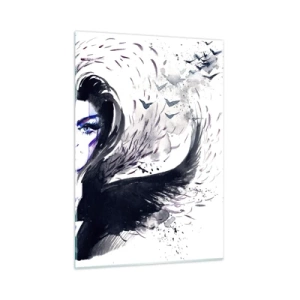 Obraz na szkle - Abstrakcyjny portret z dynamicznymi elementami i czernią - 50x70cm - Demoniczna i piękna - Nowoczesna dekoracja ścienna do salonu, kuchni i sypialni ARTTOR
