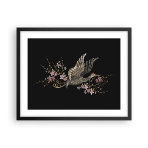 Plakat w czarnej ramie - Egzotyczny, haftowany ptak - 50x40 cm