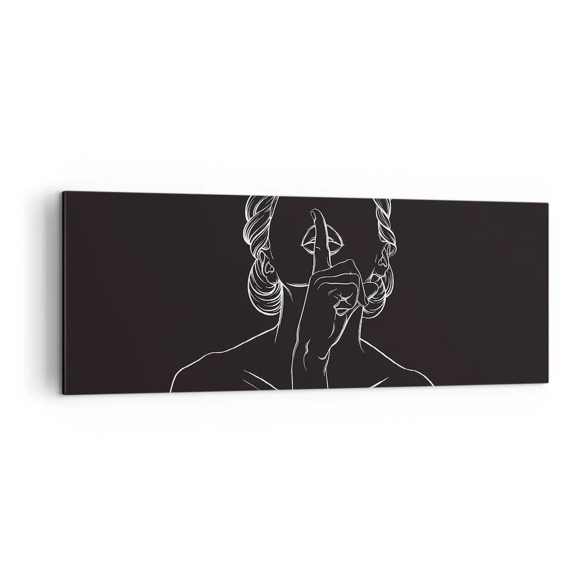 Obraz na płótnie - Minimalistyczna sylwetka kobiety na czarnym tle - 140x50cm - Piękno rozkwita w ciszy - Nowoczesna dekoracja ścienna do salonu i sypialni ARTTOR