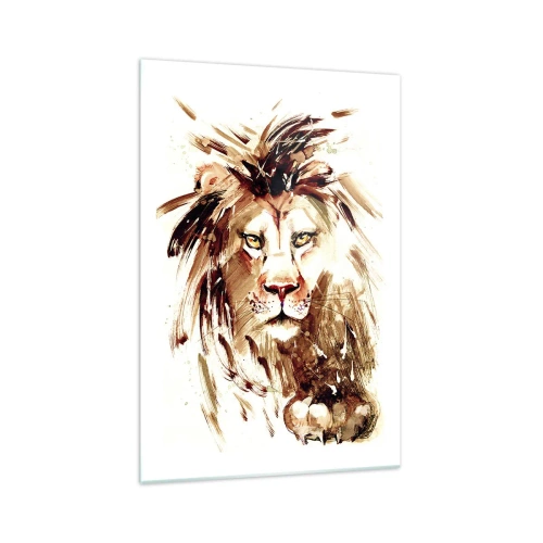 Obraz na szkle - Portret lwa w stylu akwarelowym z intensywnymi detalami - 70x100cm - Siła i godność - Nowoczesna dekoracja ścienna do salonu i sypialni ARTTOR