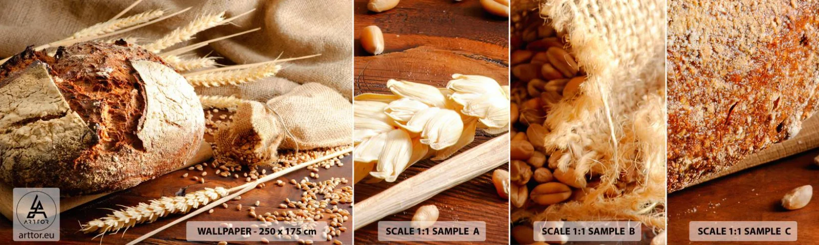 Fototapeta Próbka Samoprzylepna Deluxe Sticker - Apetyczny, wonny, chrupiący - Chleb, Ziarno Pszenicy, Gastronomia - 100x30 cm