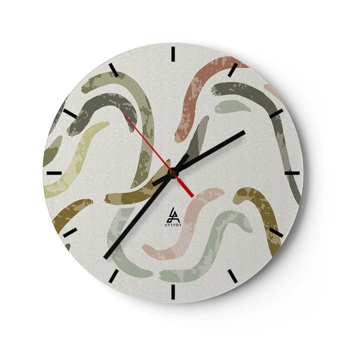Zegar ścienny - Organiczne pociągnięcia pędzla w kolorach ziemi - 30x30cm - Radosny taniec abstrakcji - Nowoczesna dekoracja ścienna do salonu, kuchni i sypialni ARTTOR
