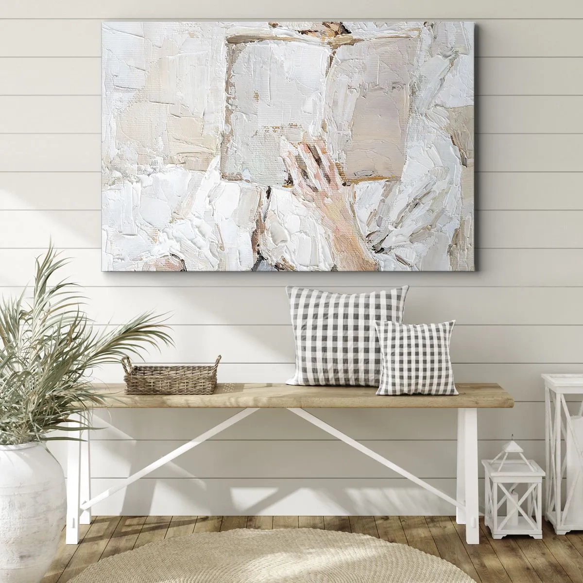 Obraz na płótnie - Impresjonistyczny obraz dłoni trzymającej otwartą książkę - 70x50cm - W innym świecie - Nowoczesna dekoracja ścienna do salonu i sypialni ARTTOR