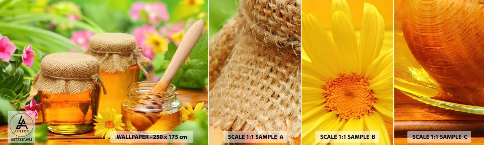 Fototapeta Próbka Samoprzylepna Deluxe Sticker - Słodko i kwiatowo - Gastronomia, Miód, Kwiaty - 100x30 cm