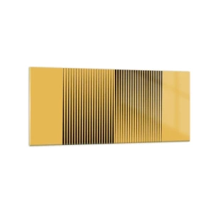 Obraz na szkle - Pionowe czarne linie na żółtym tle - 120x50cm - Kwadratura przeciwieństw - Nowoczesna dekoracja ścienna do salonu i sypialni ARTTOR
