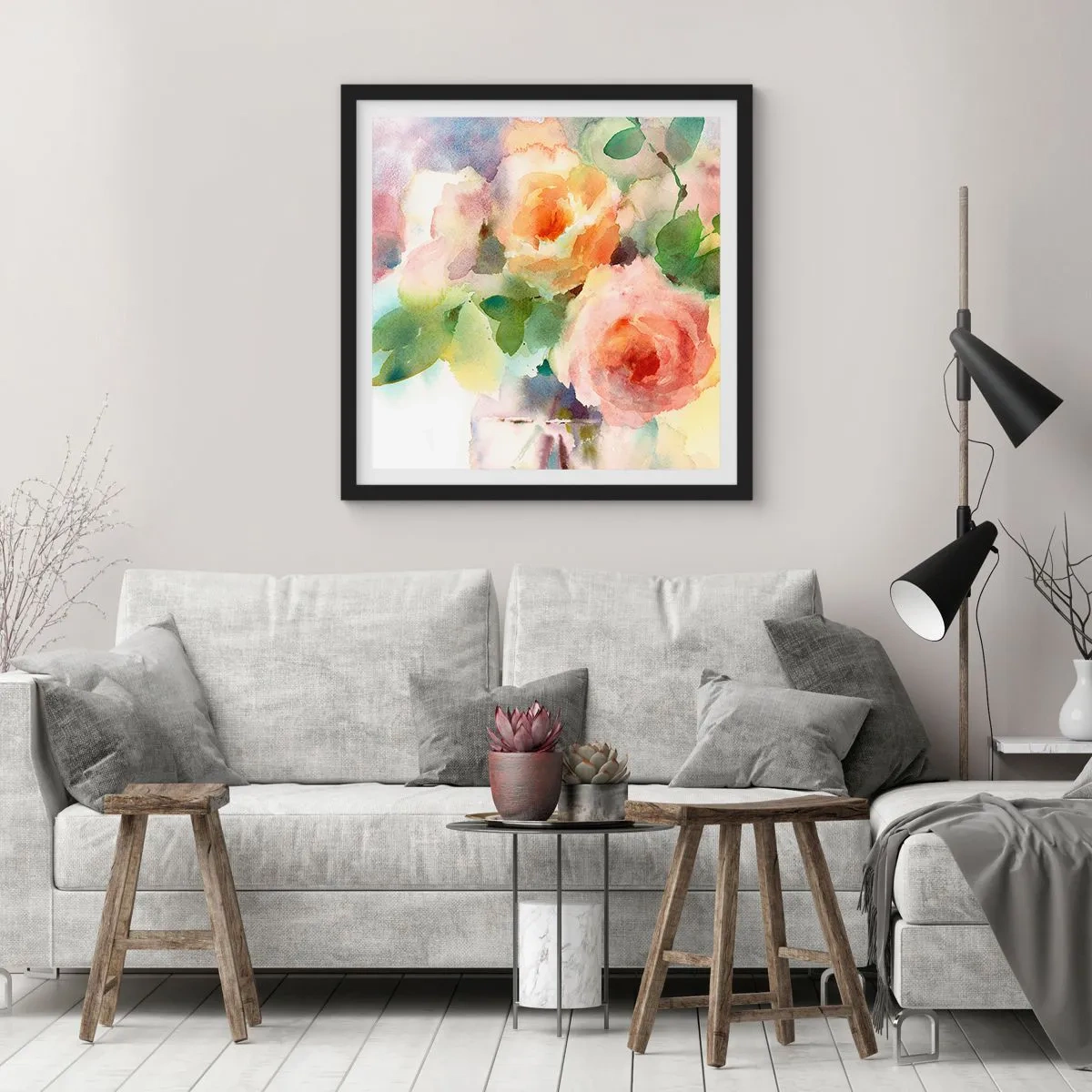 Plakat w czarnej ramie - Delikatne jak akwarela - 40x40 cm