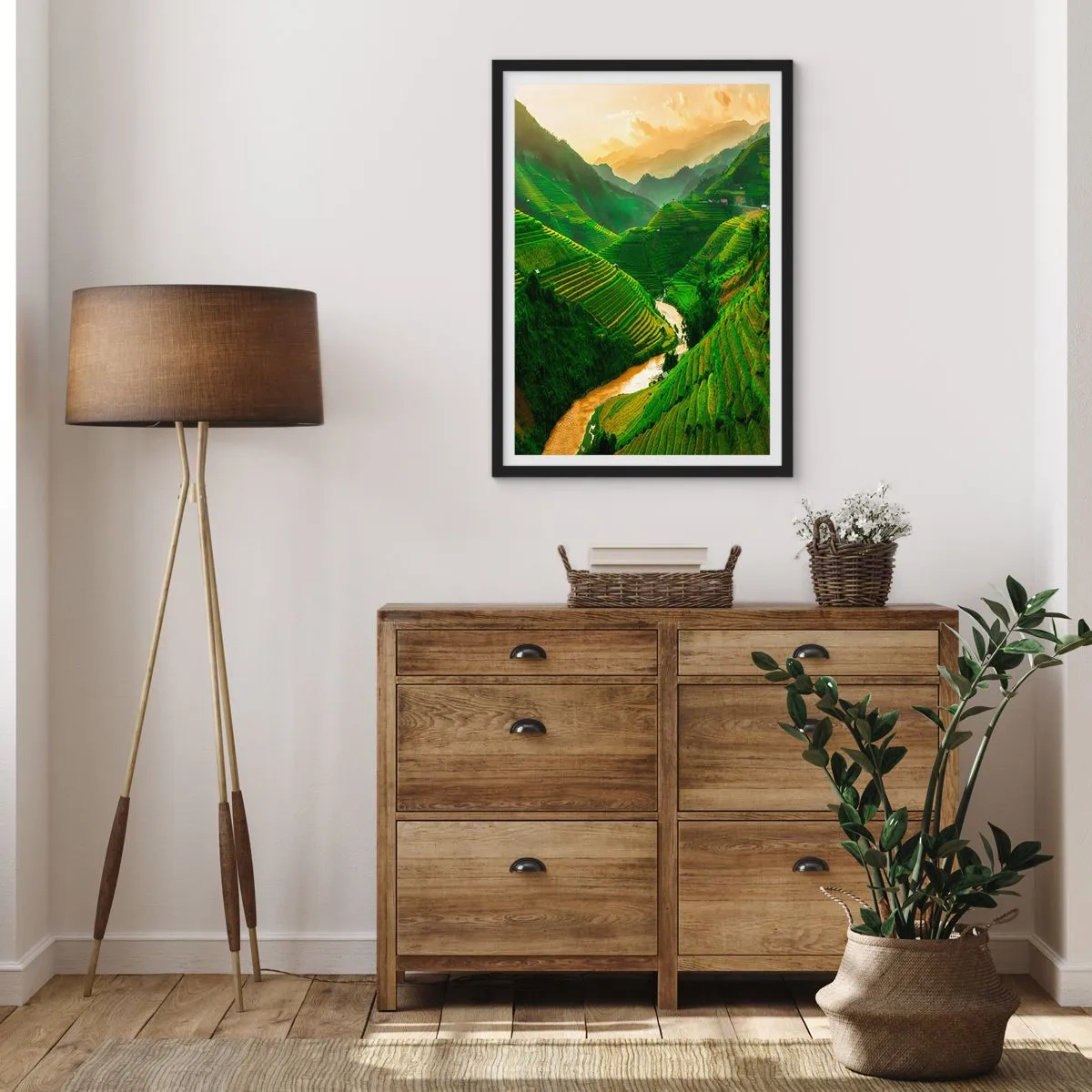 Plakat w czarnej ramie - Malownicze tarasy ryżowe w zielonej dolinie - 50x70cm - Wietnamska dolina - Nowoczesna dekoracja ścienna do salonu i sypialni ARTTOR