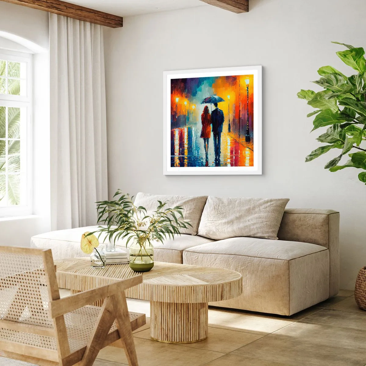 Plakat w białej ramie - Razem – kolorowa noc - 40x40 cm