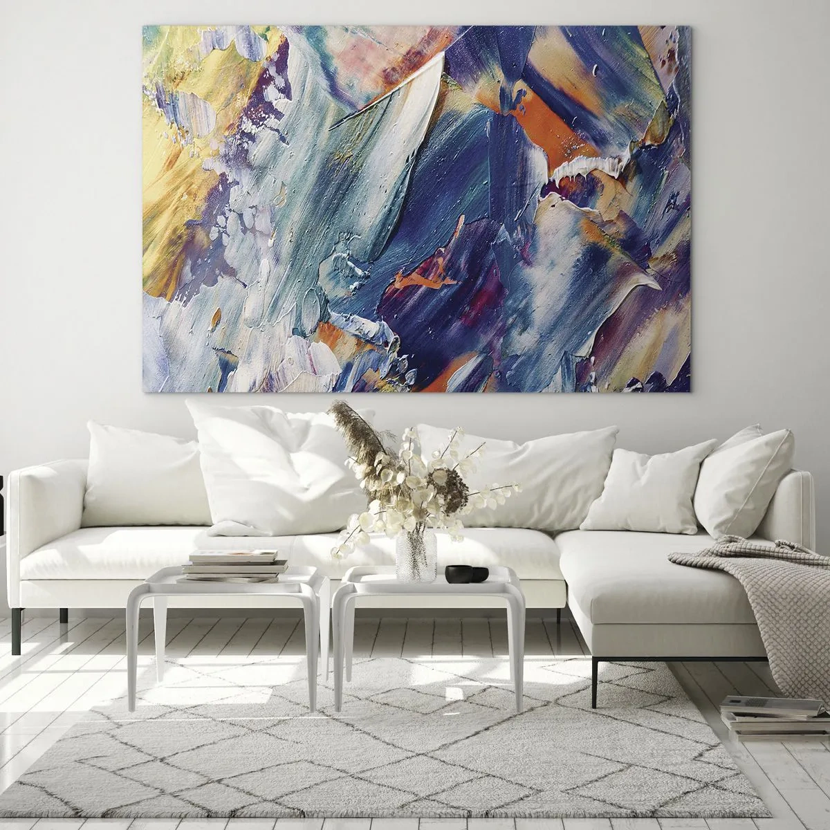 Obraz na szkle - Dynamiczna abstrakcja z grubymi pociągnięciami farby - 70x50cm - Zamęt koloru - Nowoczesna dekoracja ścienna do salonu i sypialni ARTTOR