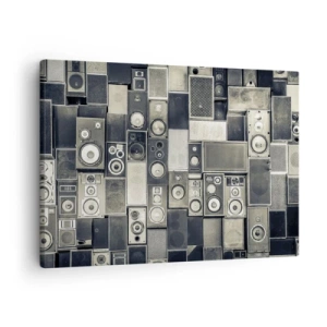 Obraz na płótnie - Kolekcja głośników w stylu retro - 70x50cm - I wszystko gra - Nowoczesna dekoracja ścienna do salonu i sypialni ARTTOR
